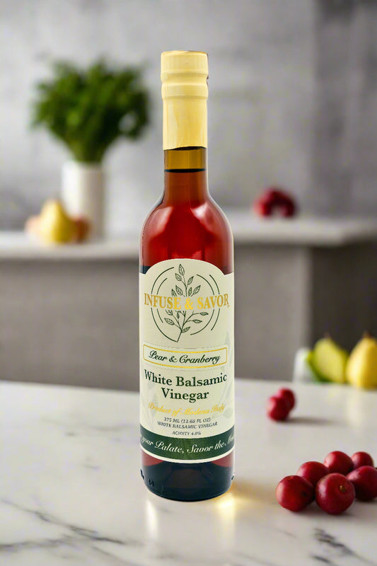 Bottle of Pear Cranberry While Balsamic Vinegar by Infuse & Savor